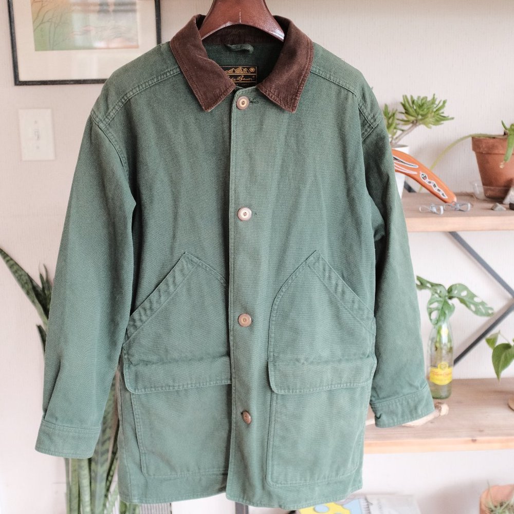 VTG Eddie Bauer Chore Coat Forest Green Corduroy Collar